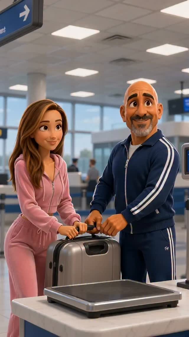 Mikki and Julia at airport luggage scale — Overweight Luggage